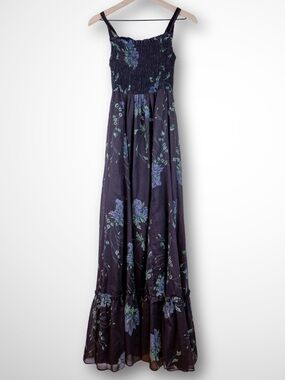 Vintage 70's Phase II Black Floral Maxi Dress | S